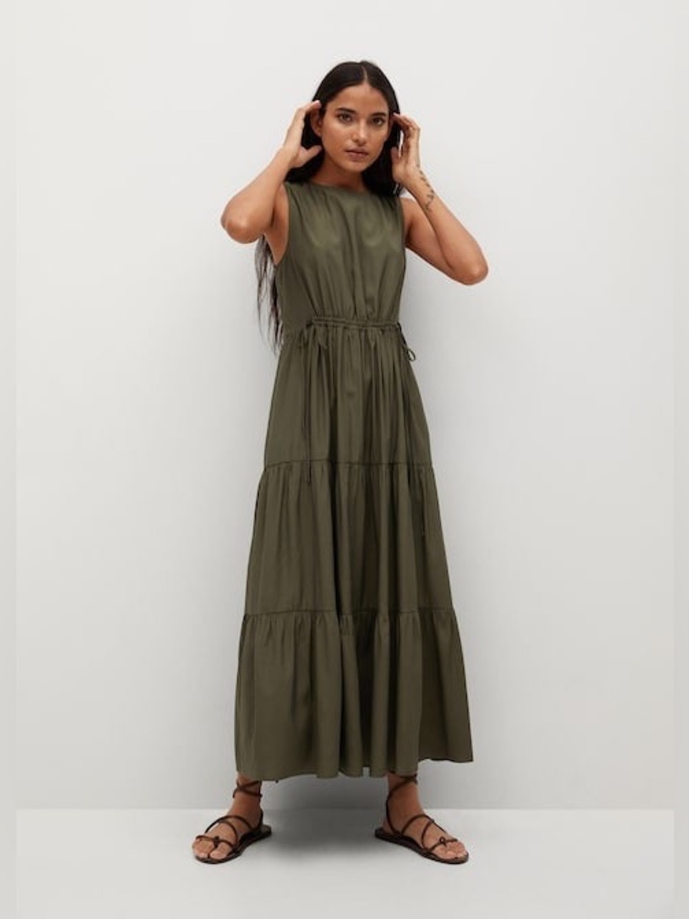 Mango Ruffles Flowy Dress Green Size 4